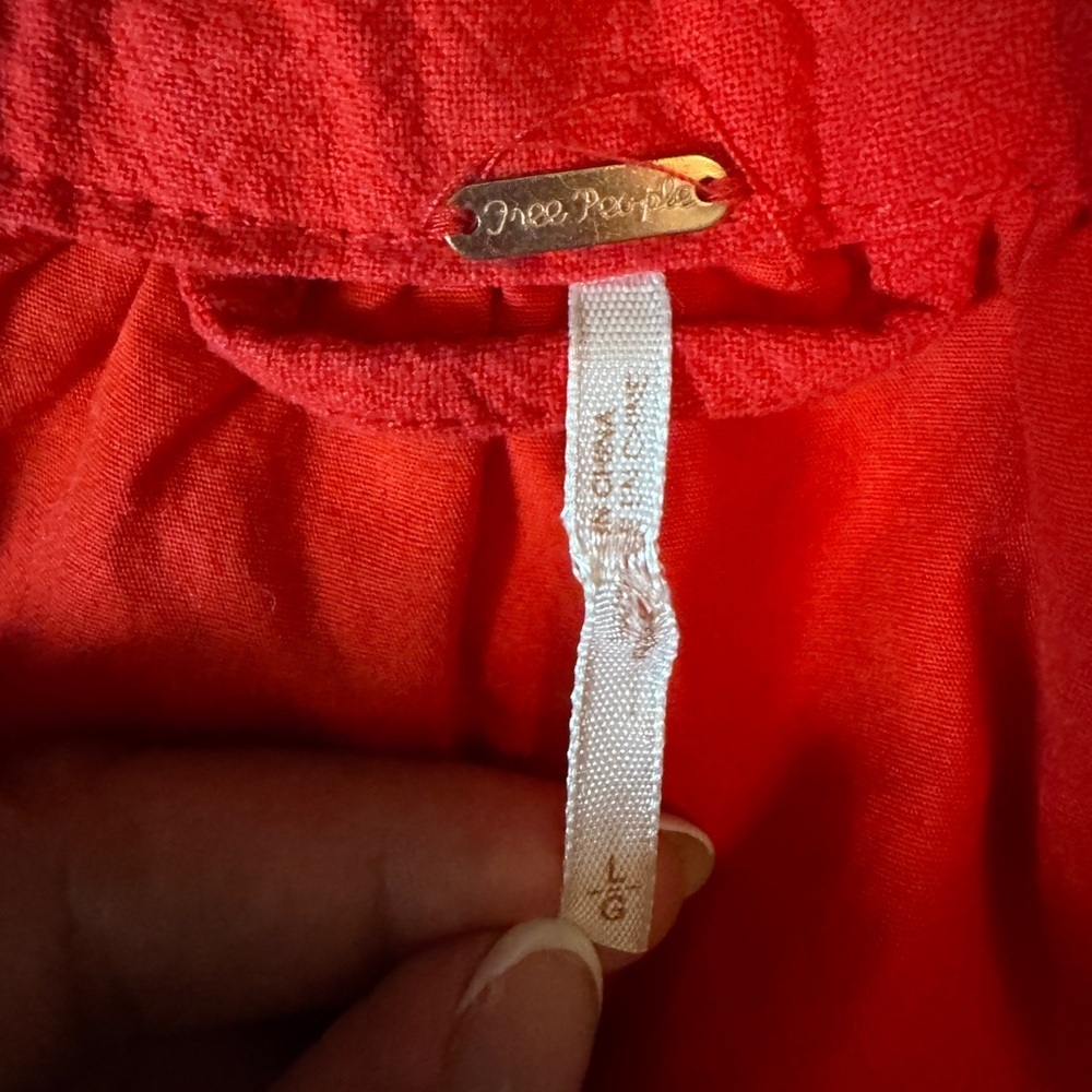 Free People Linen/Cotton Blend Vibrant Red Bohemian Jacket Blue Floral Accents L - Picture 13 of 15